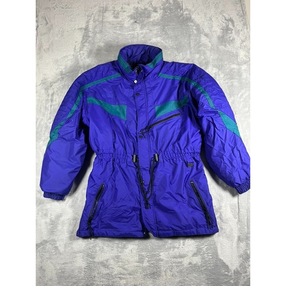 Vintage White Stag Mens XL Navy Teal Stripes Puffer Jacket Full Zip
